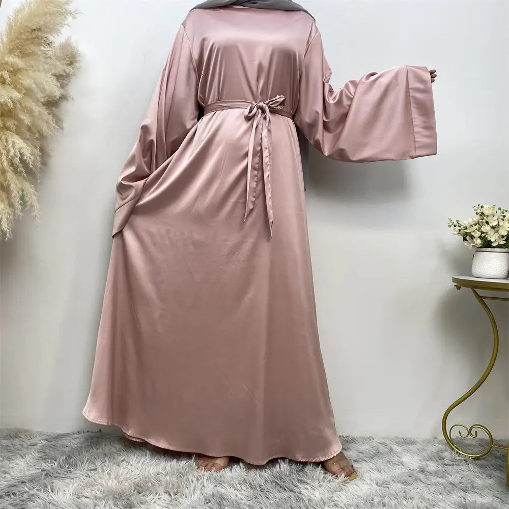 Robe musulmane en satin à lacets pour femme