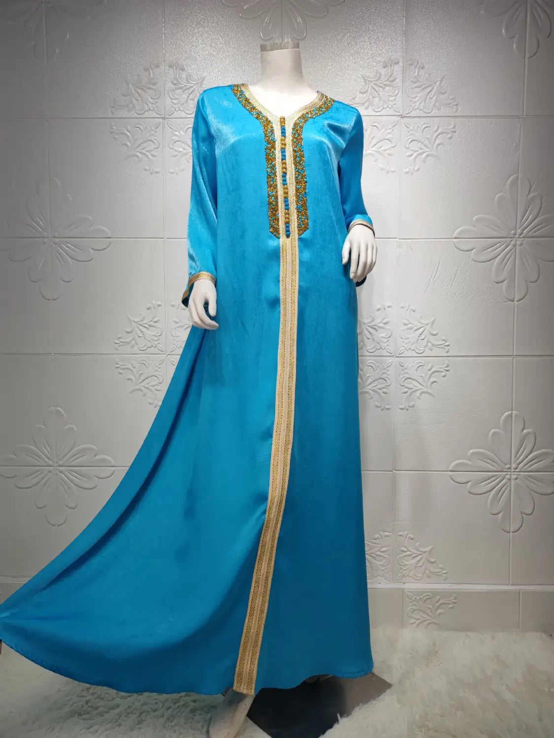 Robe musulmane de Dubaï avec dentelle et ruban diamant