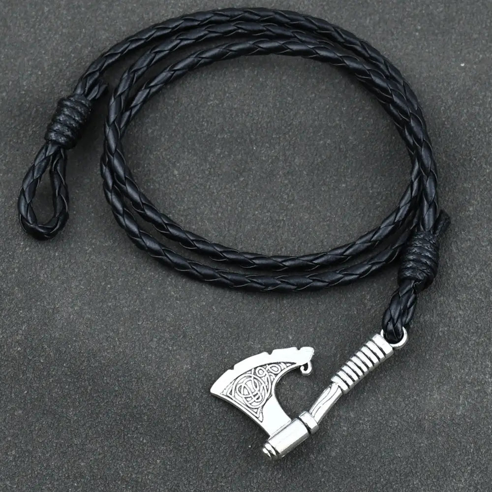 Bracelet en cuir viking avec ancre et hache pour homme