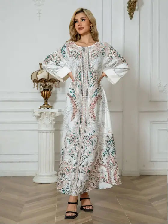 Robe Abaya élégante à manches longues et imprimé floral