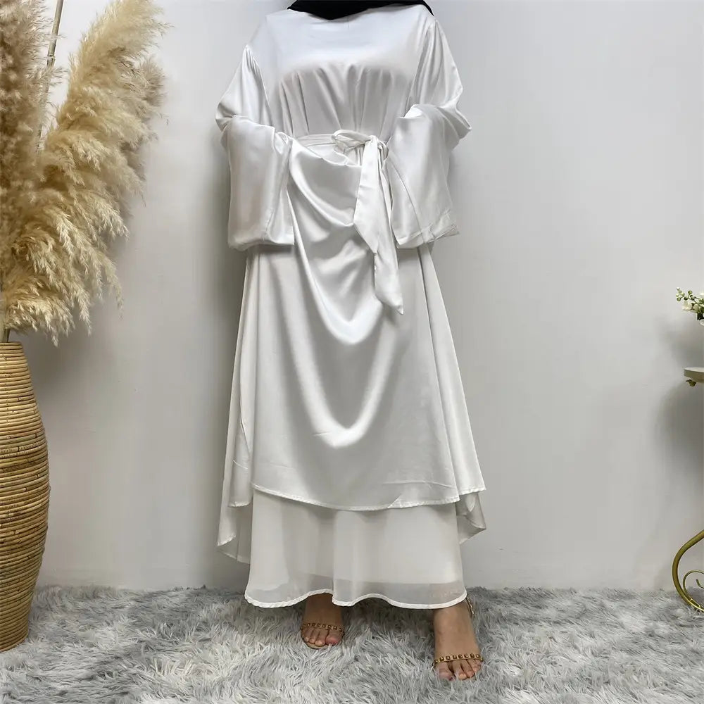Robe musulmane en satin à lacets pour femme