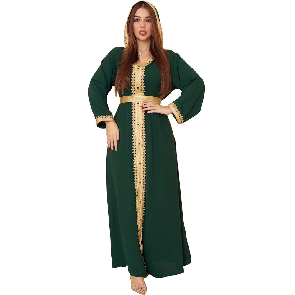 Robe trapèze à capuche en lin vert pour femme musulmane saoudienne