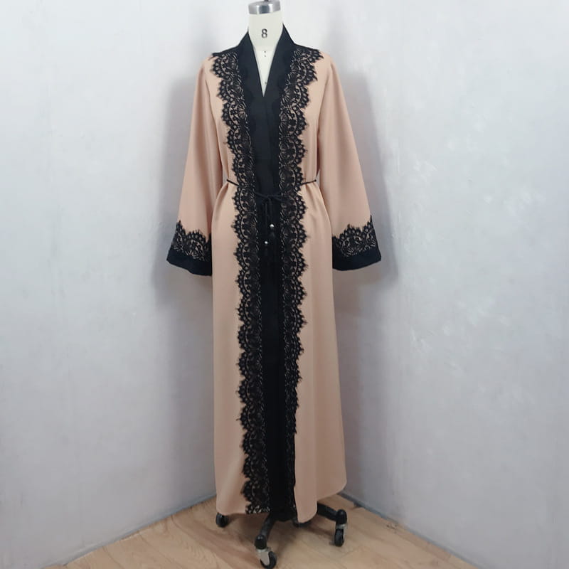 Robe cardigan en dentelle pour femmes musulmanes