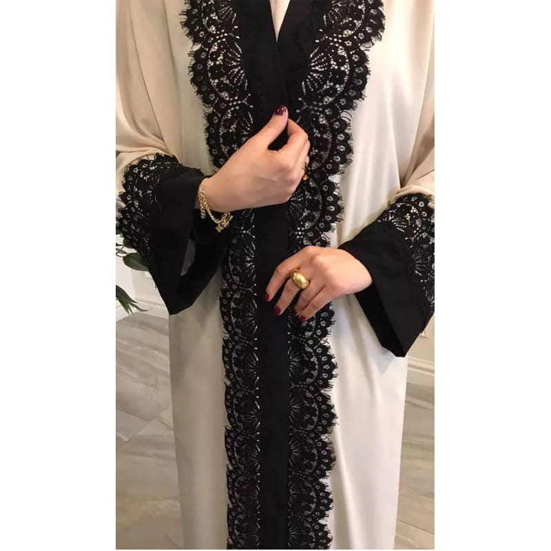 Robe cardigan en dentelle pour femmes musulmanes