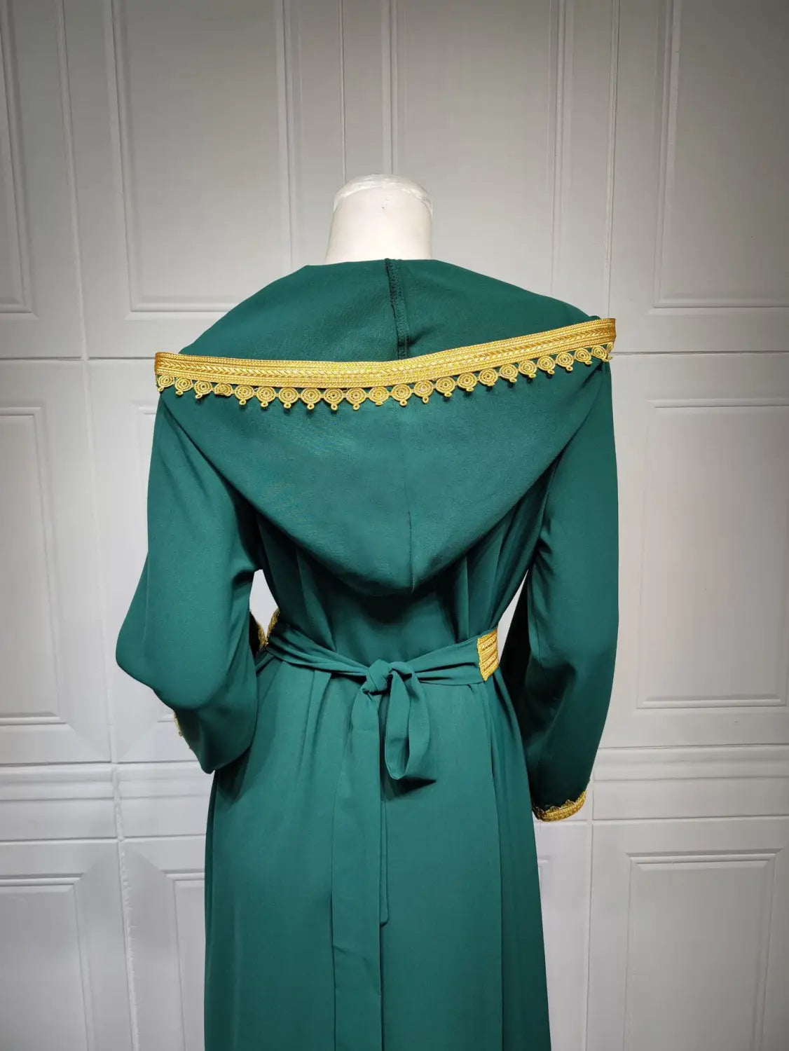 Robe trapèze à capuche en lin vert pour femme musulmane saoudienne