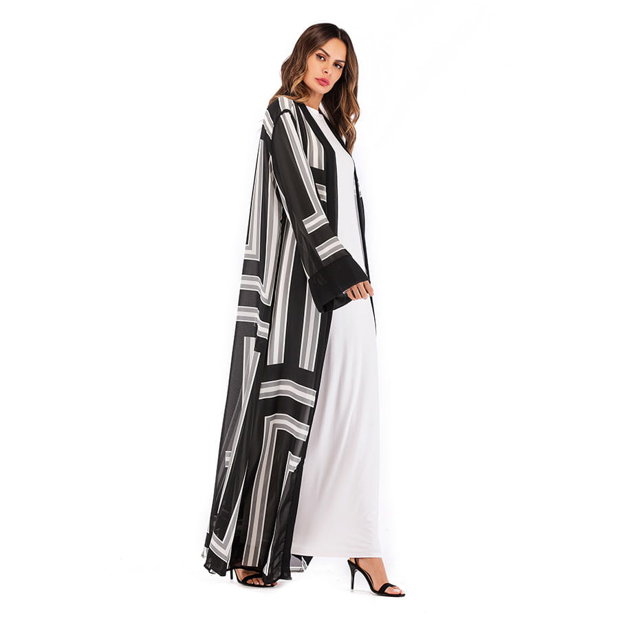Robe cardigan ample en dentelle à rayures musulmanes pour femme