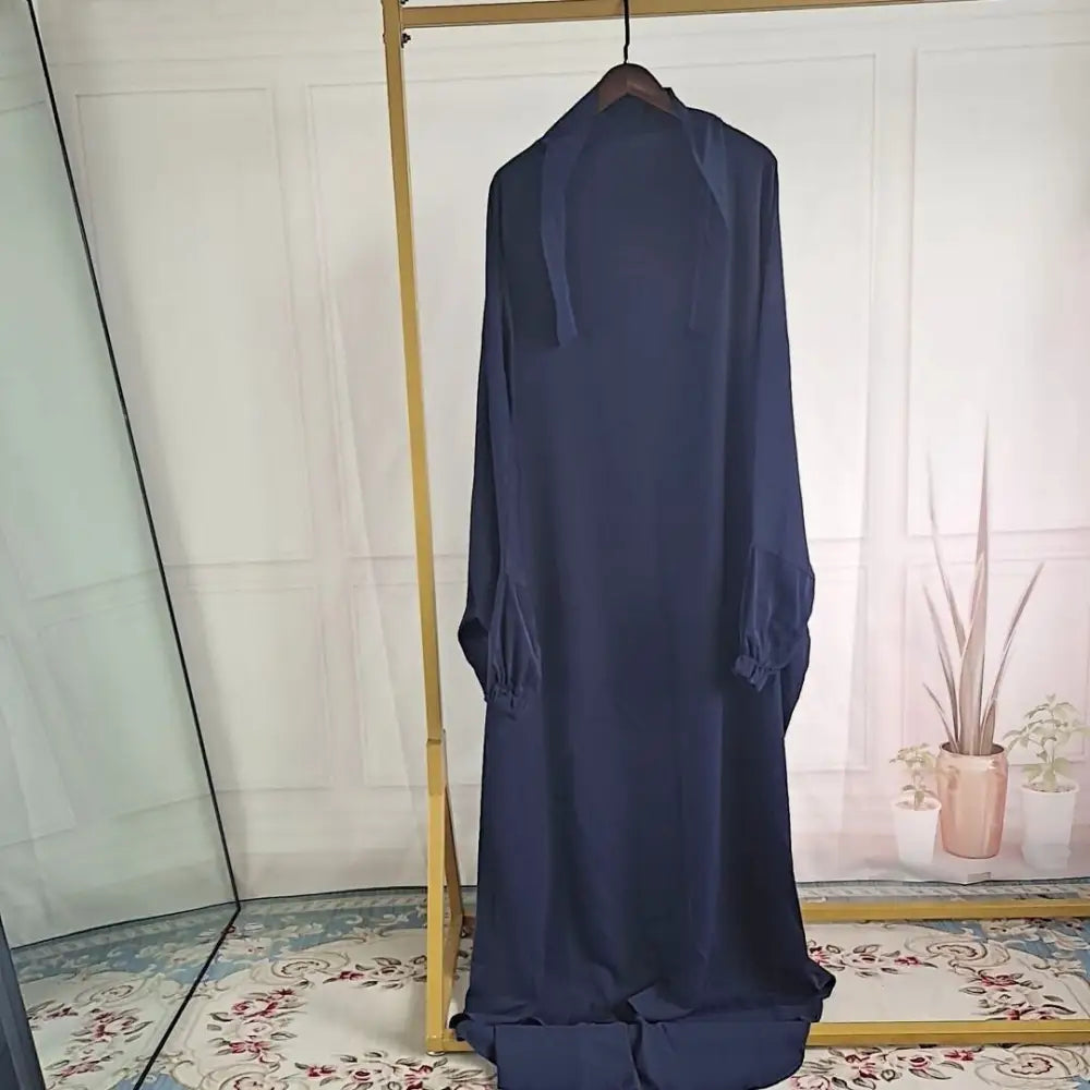 Abaya Dubai Turkey One-piece Prayer Dress - Dark Blue / Free Size