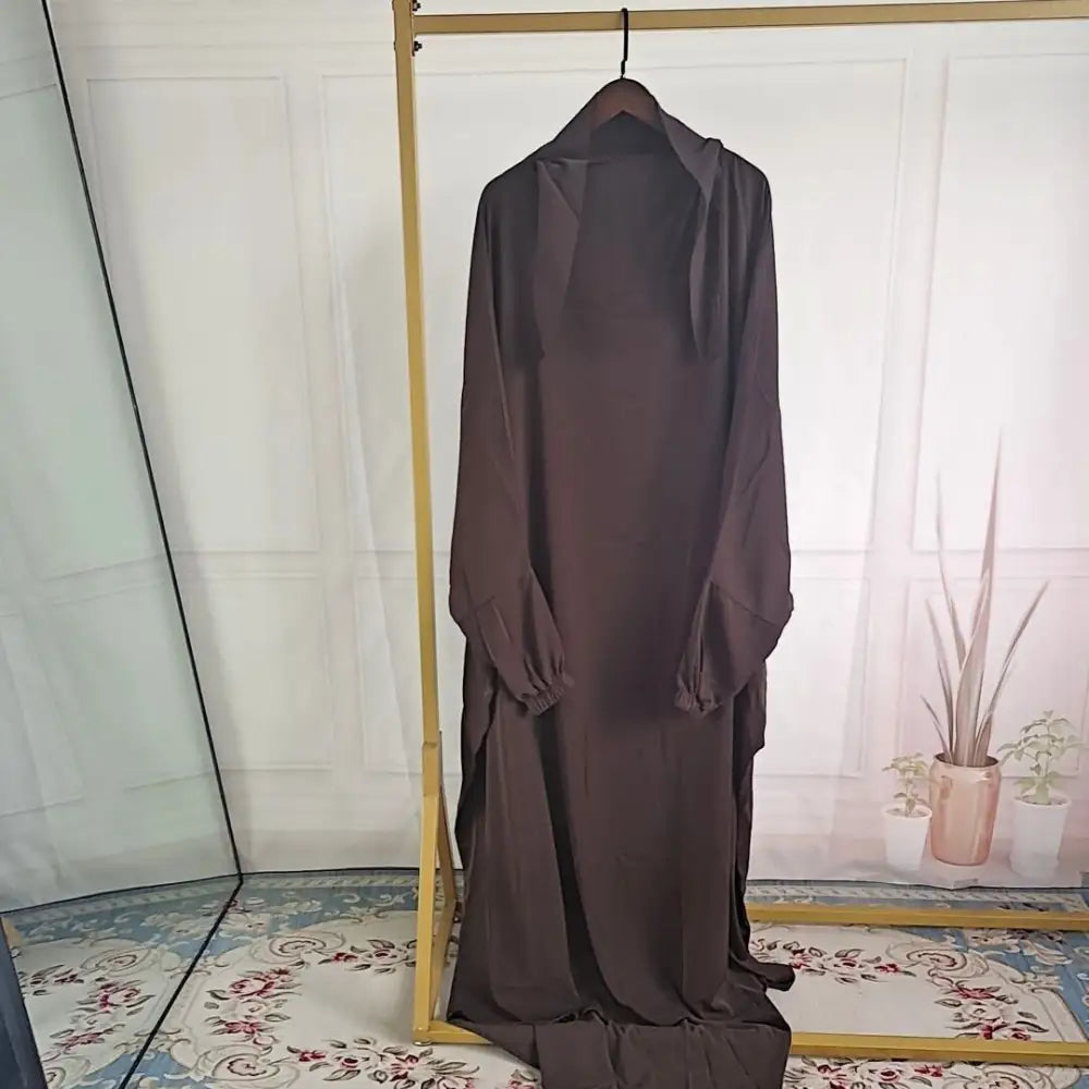 Abaya Dubai Turkey One-piece Prayer Dress - Dark Coffee / Free Size