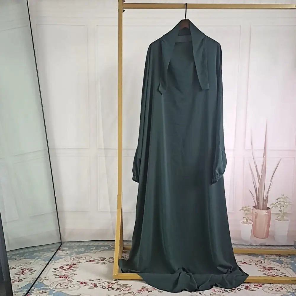 Abaya Dubai Turkey One-piece Prayer Dress - Dark Green / Free Size