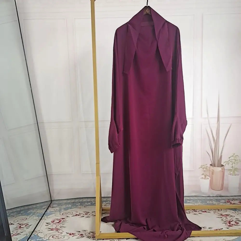 Abaya Dubai Turkey One-piece Prayer Dress - Dark Purple / Free Size
