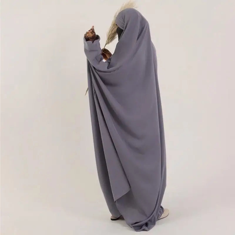 Abaya Dubai Turkey One-piece Prayer Dress - Gray / Free Size