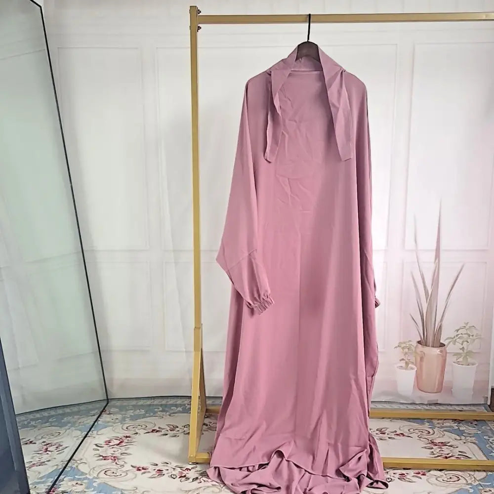 Abaya Dubai Turkey One-piece Prayer Dress - Light Purple / Free Size