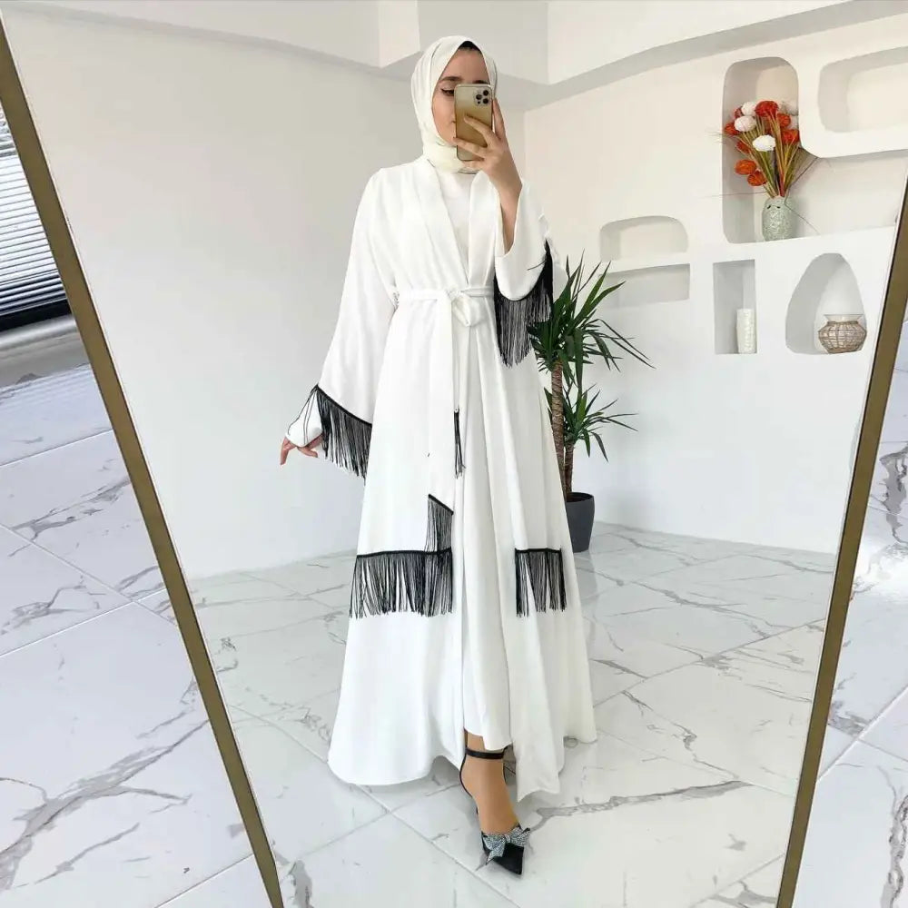 Arab Dubai Ethnic Clothes Middle East Abaya Coat Tassle Fashion Dress - webshop.newbro.be
