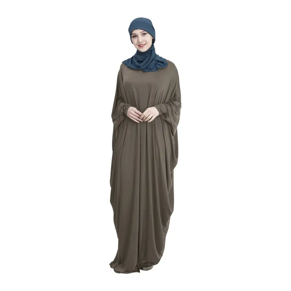 Arab Muslim Casual Clothing Multi-color Bat Sleeve Robe - Coffee / M