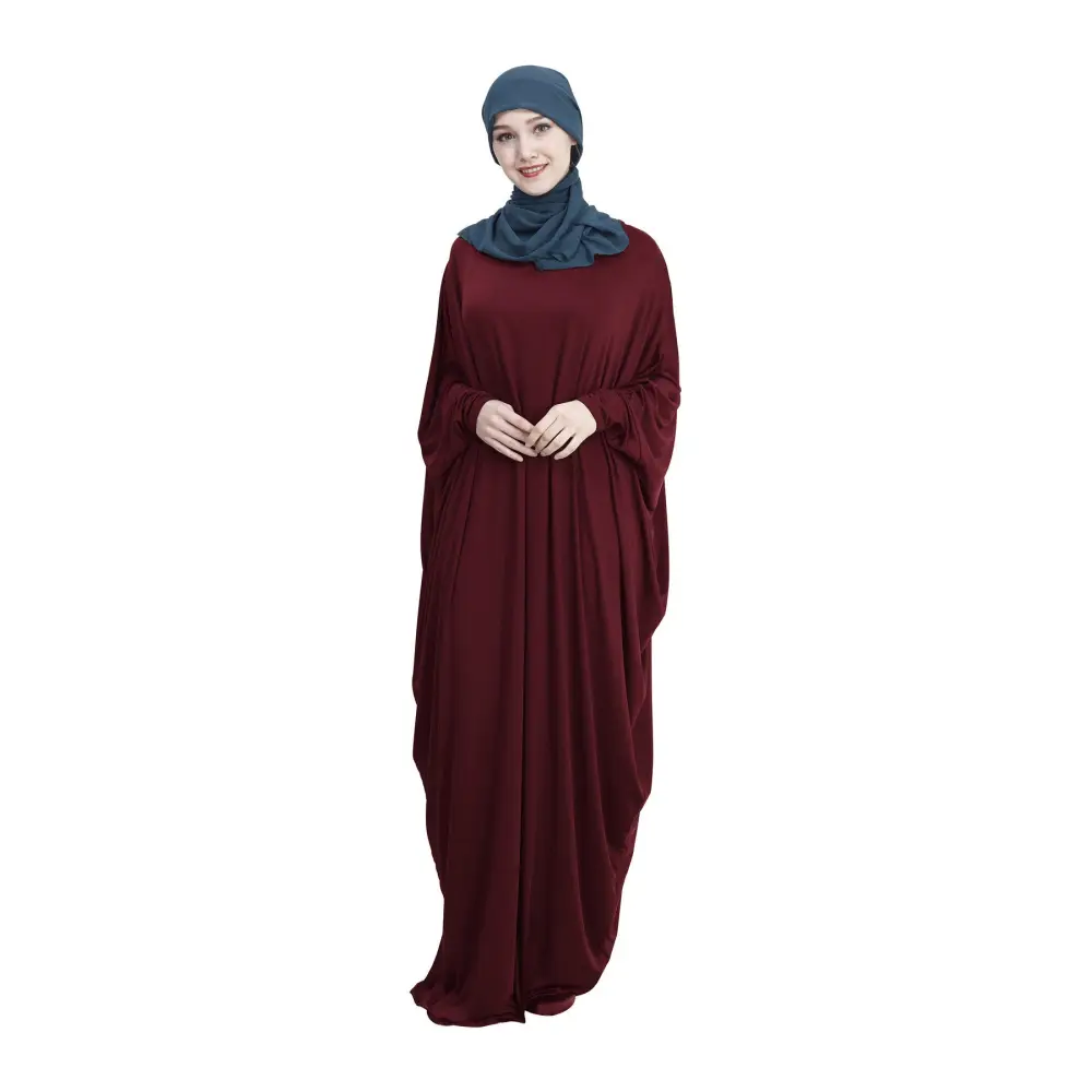 Arab Muslim Casual Clothing Multi-color Bat Sleeve Robe - Maroon / M