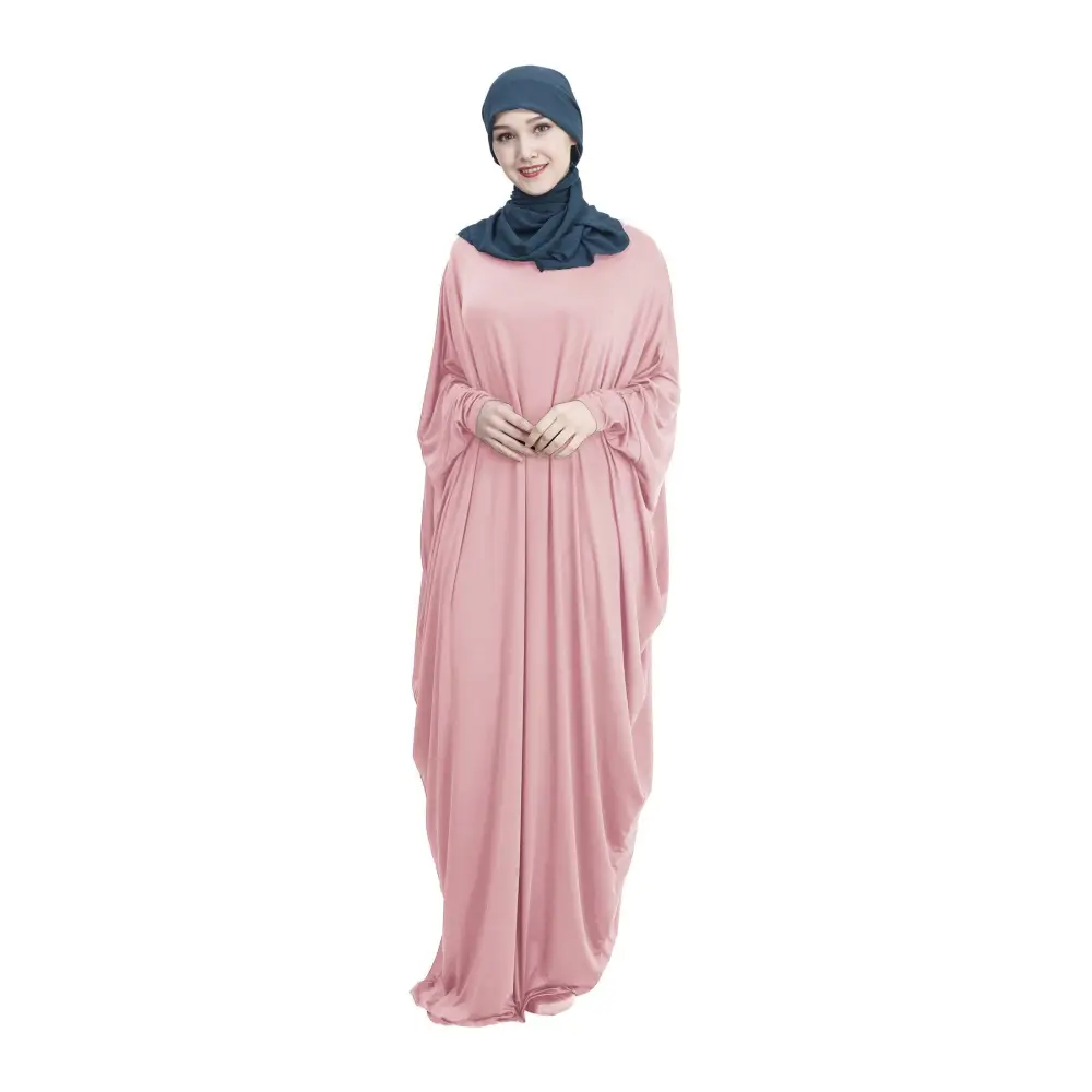 Arab Muslim Casual Clothing Multi-color Bat Sleeve Robe - Red shrimp / M