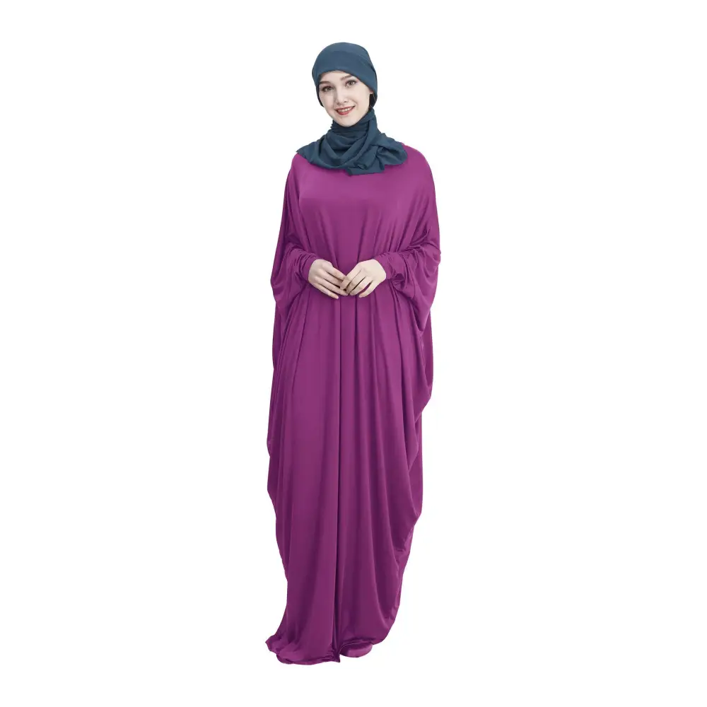 Arab Muslim Casual Clothing Multi-color Bat Sleeve Robe - Rose Red / M