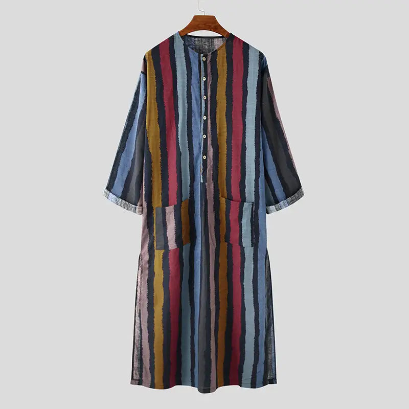 Arab Striped Printed Muslim Men’s Robe - Red / S