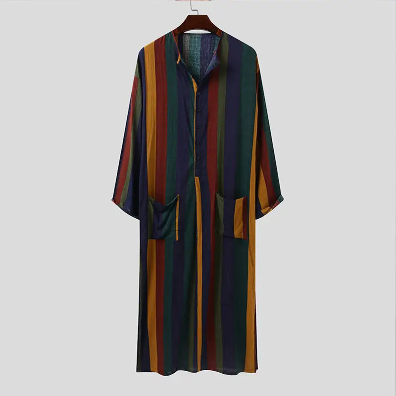 Arab Striped Printed Muslim Men’s Robe - Yellow / S
