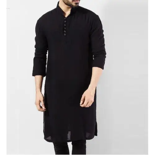 Arab Style Fashion Simple Long Men’s Shirt Muslim Robe - Black / S
