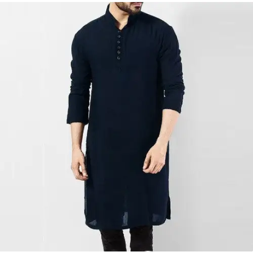 Arab Style Fashion Simple Long Men’s Shirt Muslim Robe - Navy Blue / S