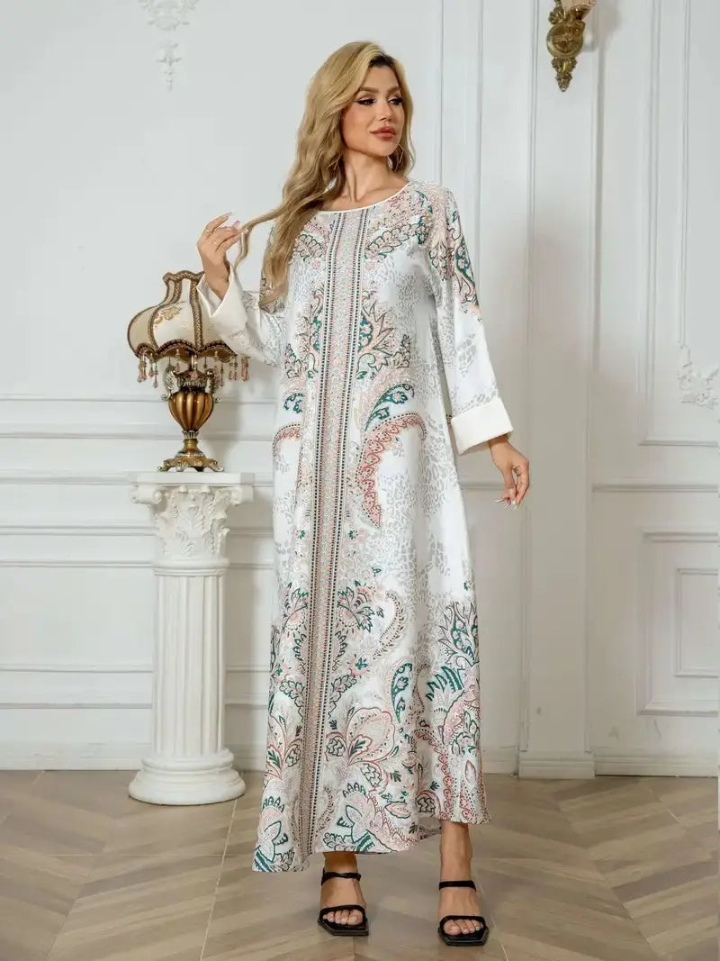 Robe caftan longue à imprimé léopard pour femme
