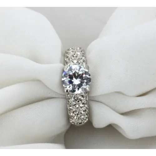 Buying hot jewelery exquisite jewelry luxury three rows of high-grade zircon rose gold engagement ring wholesale