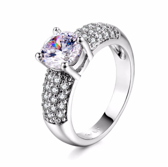 Achat de bijoux exquis, bijoux de luxe, trois rangées de bagues de fiançailles en or rose avec zircon de haute qualité en gros