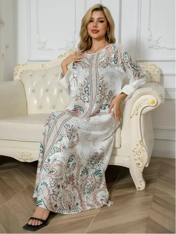Robe Abaya élégante à manches longues et imprimé floral