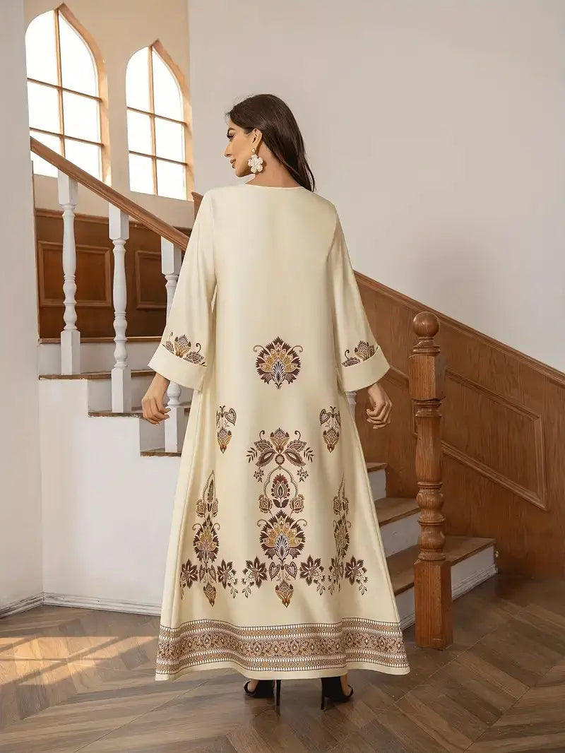 Abaya élégante à imprimé floral, vêtement musulman du Moyen-Orient pour femmes