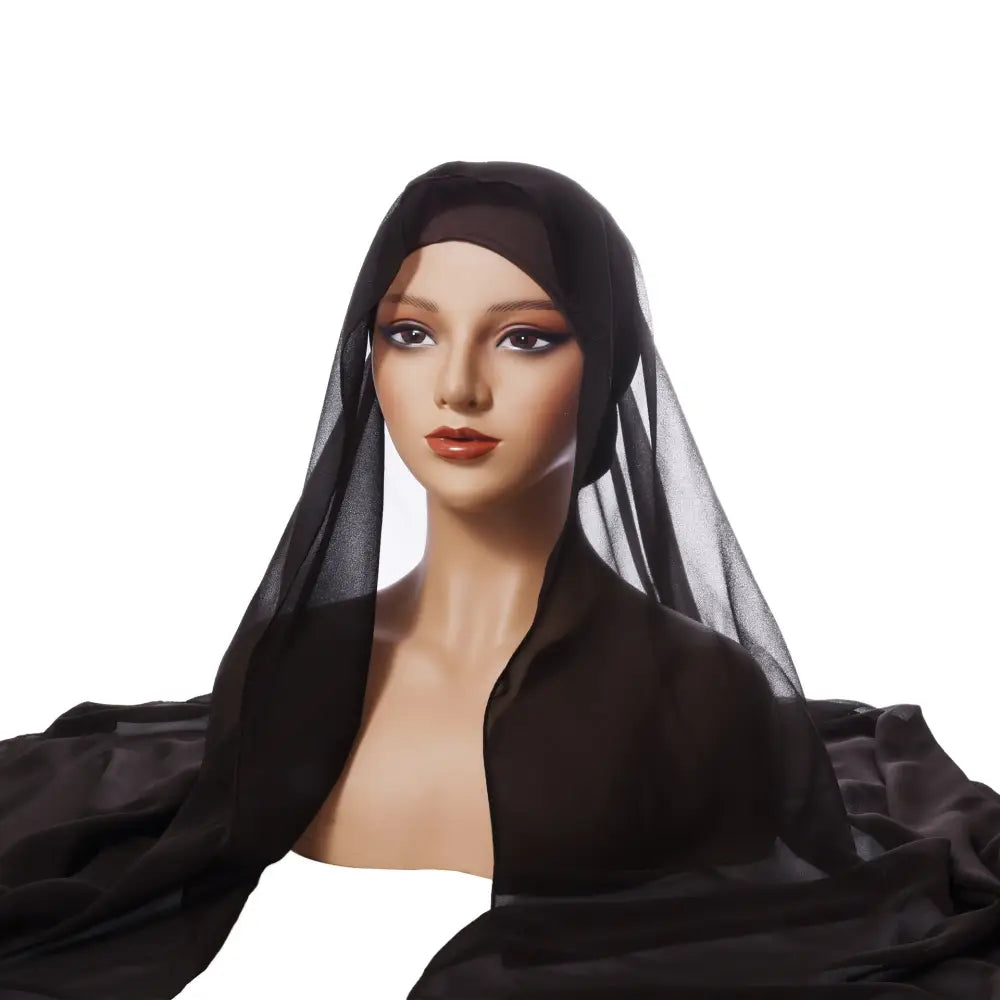Chiffon Turban Pleated Drawstring Cap Suit Monochrome - Brown