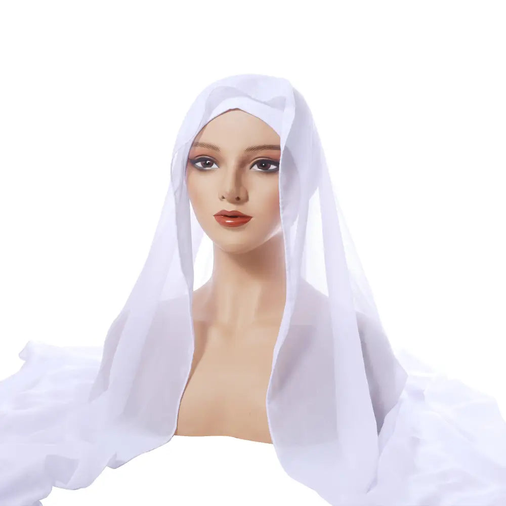 Chiffon Turban Pleated Drawstring Cap Suit Monochrome - White