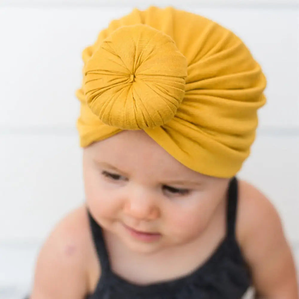 Children’s turban hat baby knotted Indian beanie - Yellow