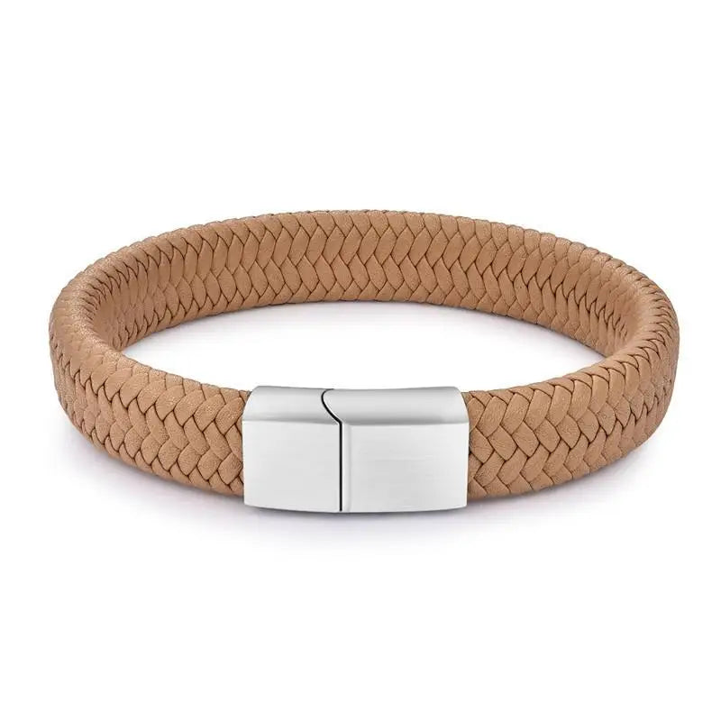 Classic Men Leather Bracelets - Light Brown / 22cm