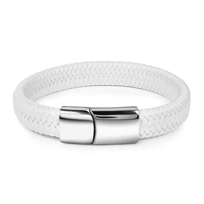 Classic Men Leather Bracelets - White / 18.5cm