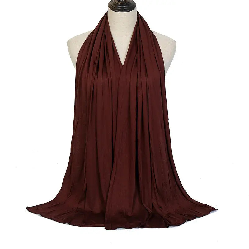 Cotton Women’s Knitted Long Muslim Shawl Plain Soft Women’s Islamic Headscarf - Coffee / 170 To 60cm