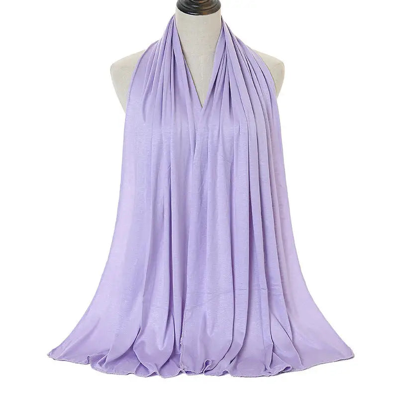 Cotton Women’s Knitted Long Muslim Shawl Plain Soft Women’s Islamic Headscarf - Light Purple / 170 To 60cm
