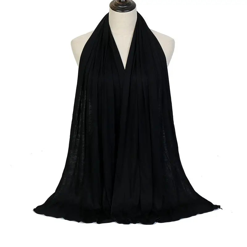 Cotton Women’s Knitted Long Muslim Shawl Plain Soft Women’s Islamic Headscarf - Black / 170 To 60cm