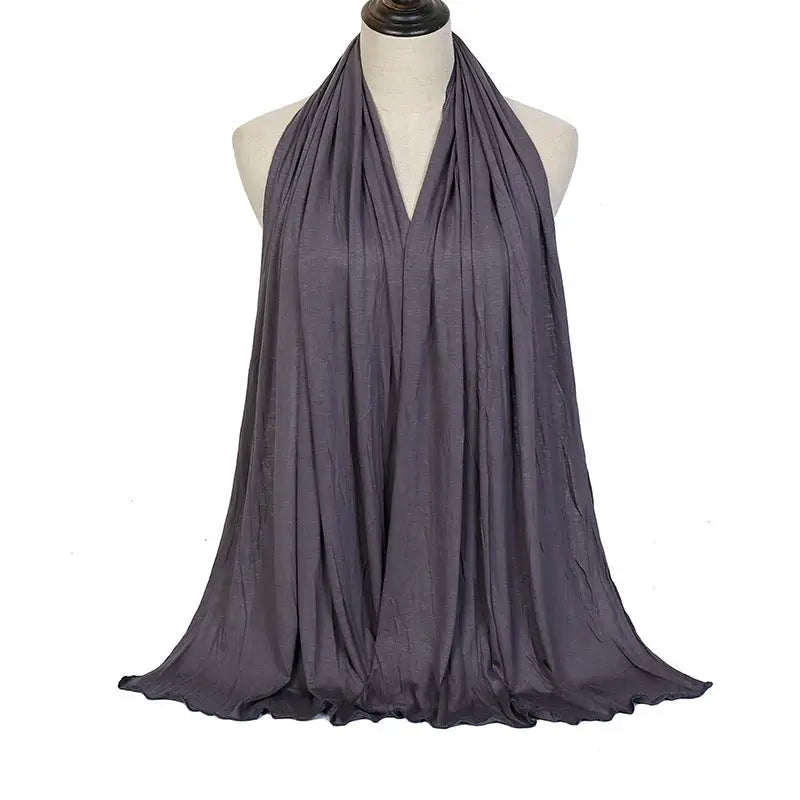 Cotton Women’s Knitted Long Muslim Shawl Plain Soft Women’s Islamic Headscarf - Gray / 170 To 60cm