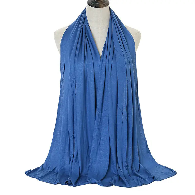 Cotton Women’s Knitted Long Muslim Shawl Plain Soft Women’s Islamic Headscarf - Blue / 170 To 60cm
