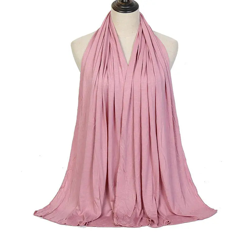 Cotton Women’s Knitted Long Muslim Shawl Plain Soft Women’s Islamic Headscarf - Pink Color / 170 To 60cm