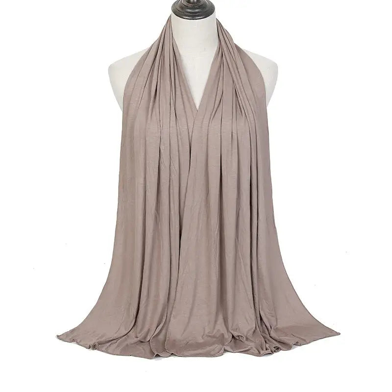 Cotton Women’s Knitted Long Muslim Shawl Plain Soft Women’s Islamic Headscarf - Khaki / 170 To 60cm