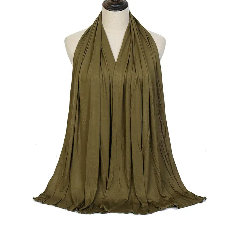 Cotton Women’s Knitted Long Muslim Shawl Plain Soft Women’s Islamic Headscarf - Green / 170 To 60cm