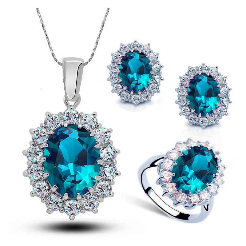 Crystal Jewelry Bridal Necklace Earrings Ring Jewelry Set - webshop.newbro.be