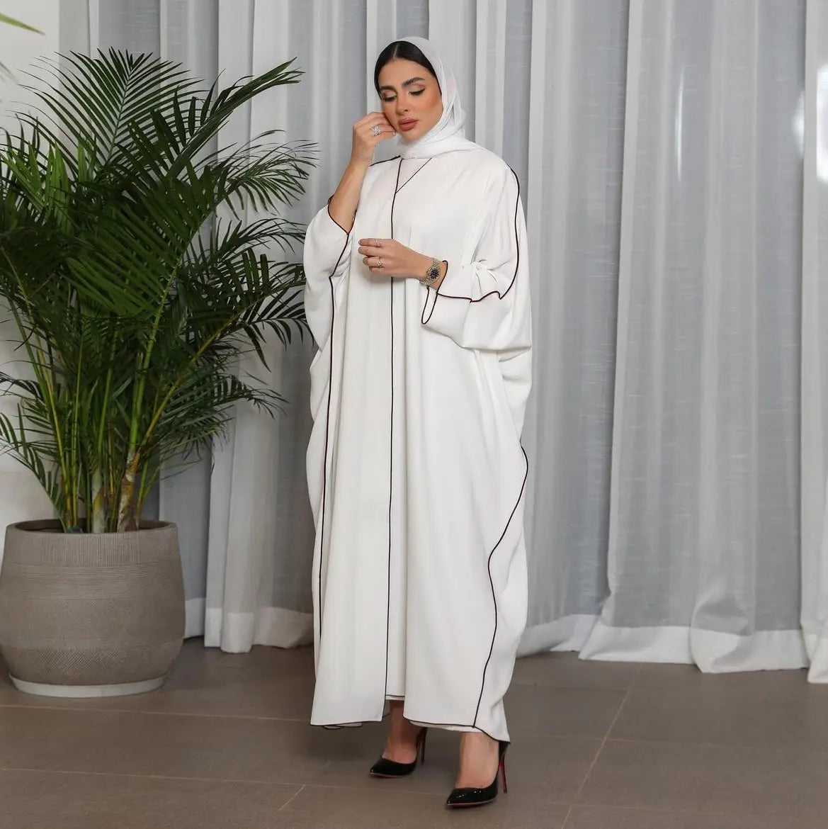 Robe Abaya blanche patchwork grande taille pour femme