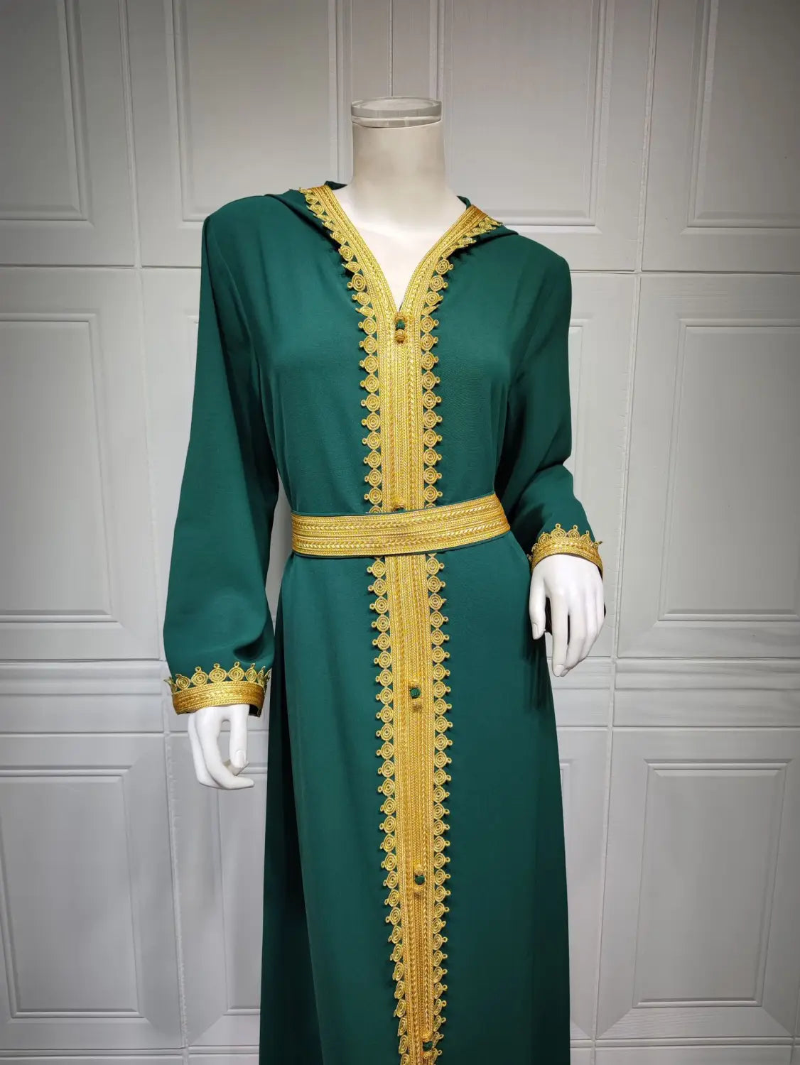 Robe trapèze à capuche en lin vert pour femme musulmane saoudienne