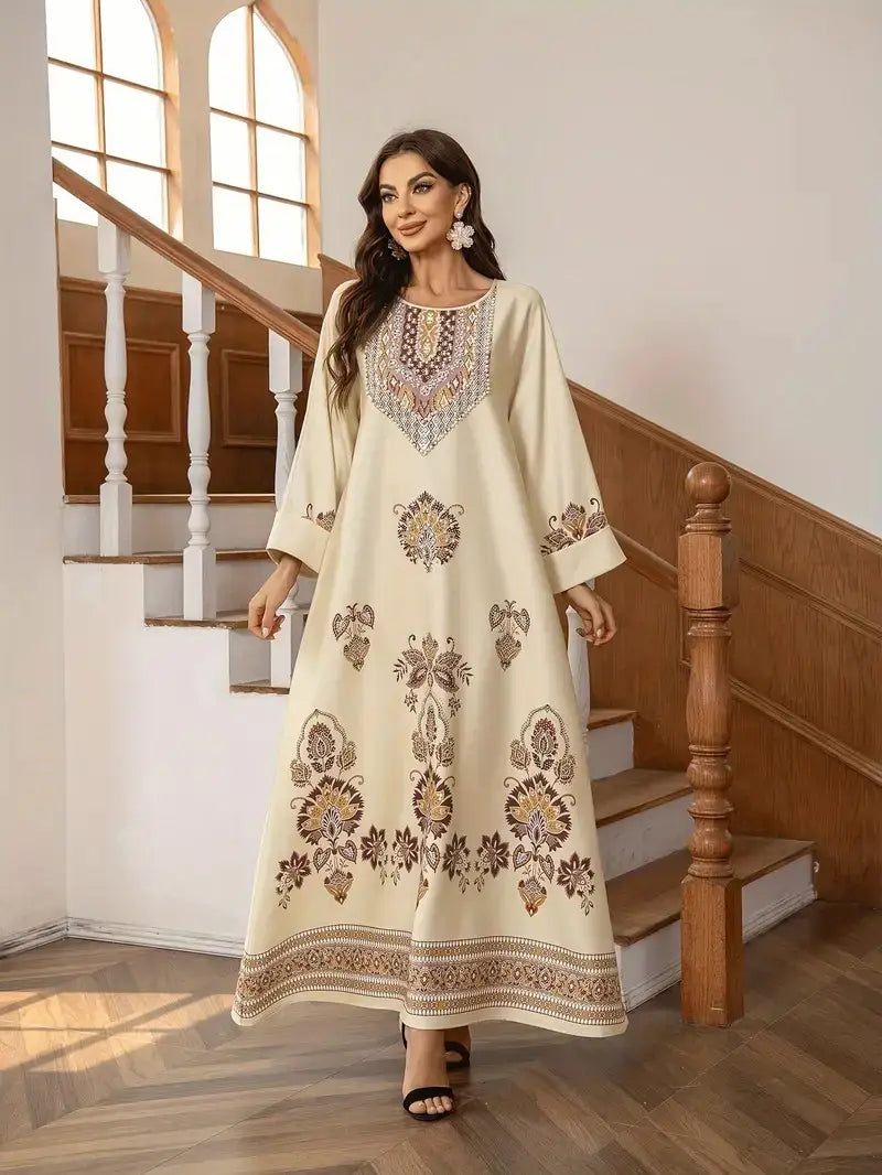 Abaya élégante à imprimé floral, vêtement musulman du Moyen-Orient pour femmes