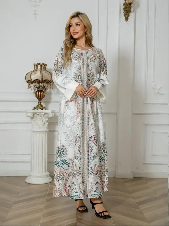 Robe Abaya élégante à manches longues et imprimé floral