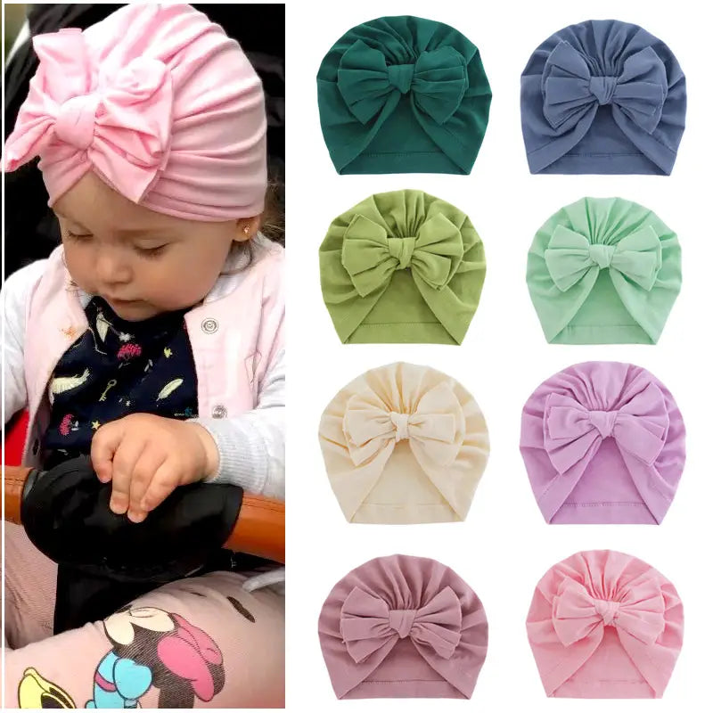 Bonnet à capuche avec nœud papillon, turban enveloppé, chapeau de couleur unie