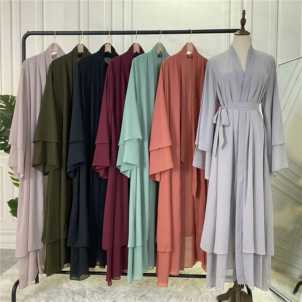 Robe cardigan musulmane en mousseline de soie à la mode